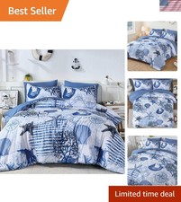 Coastal Comforter Set Queen Size, Beach Coral Themed Bed in a Bag, 7 Pieces O...