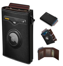 miyozi Airtag Wallet for Men,with Cash Pocket 2 ID Window 9-12 Cards,Metal Case