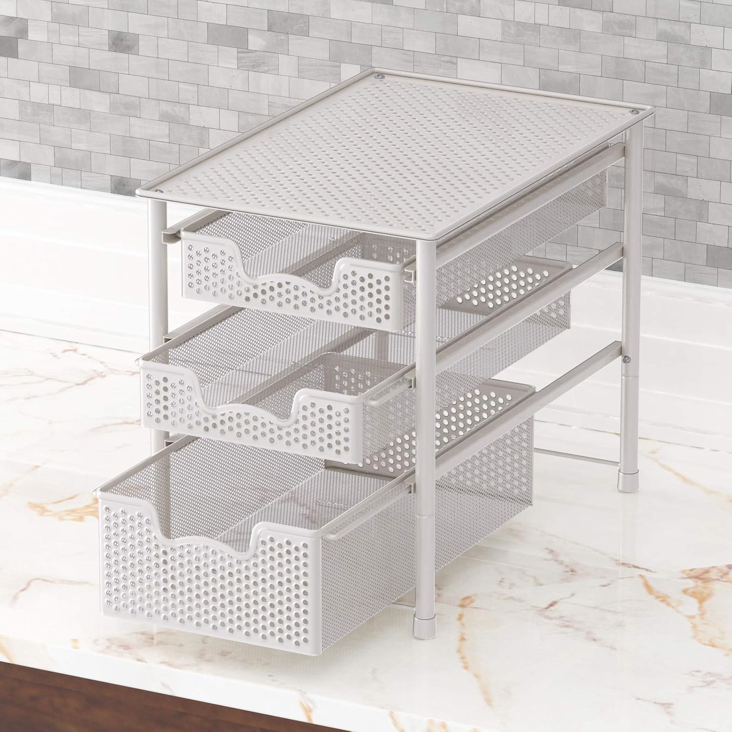 Simple Houseware 3 Tier White Alloy Steel Sliding Basket Organizer Drawer Cabine