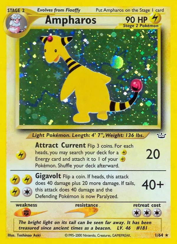 Ampharos - 1/64 - Pokemon Neo Revelation Unlimited Holo Rare Card WOTC LP