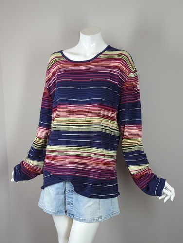 Missoni Sport, Vintage 90s Missoni Sport Multi-Color Striped Knit Long Sleeve Top - Size M/L