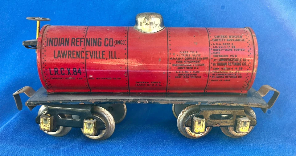 VINTAGE DORFAN 8 WHEEL 0 GAUGE LITHOGRAPHED #604 INDIAN REFINING CO. TANK CAR - Image 2 of 4