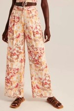 Abercrombie  Fitch Women's Floral Linen-Blend Pull-On Wide Leg Pant XS