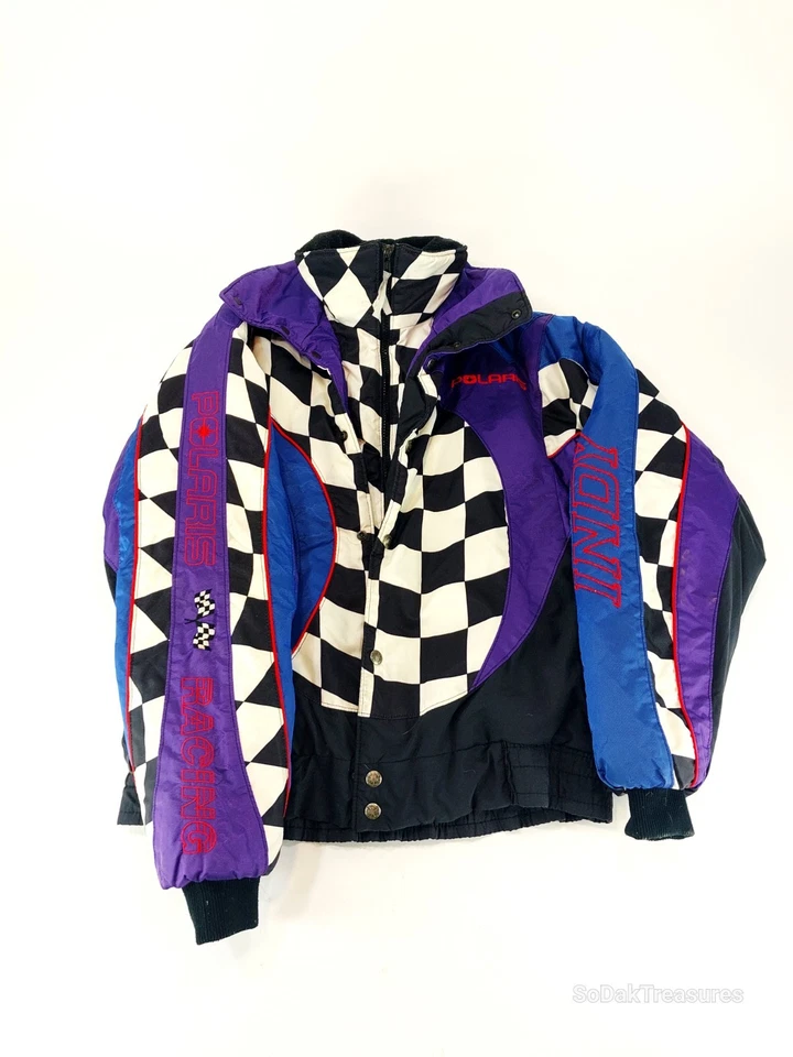 Vintage 90s Polaris Men's Size M Riding Jacket Blue Black Purple Checkerboard - Image 3 of 4