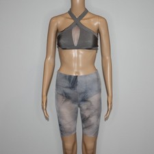 Girl's Custom Dance Costume Top  Sheer Bike Shorts in Gray Stone and size 12-14