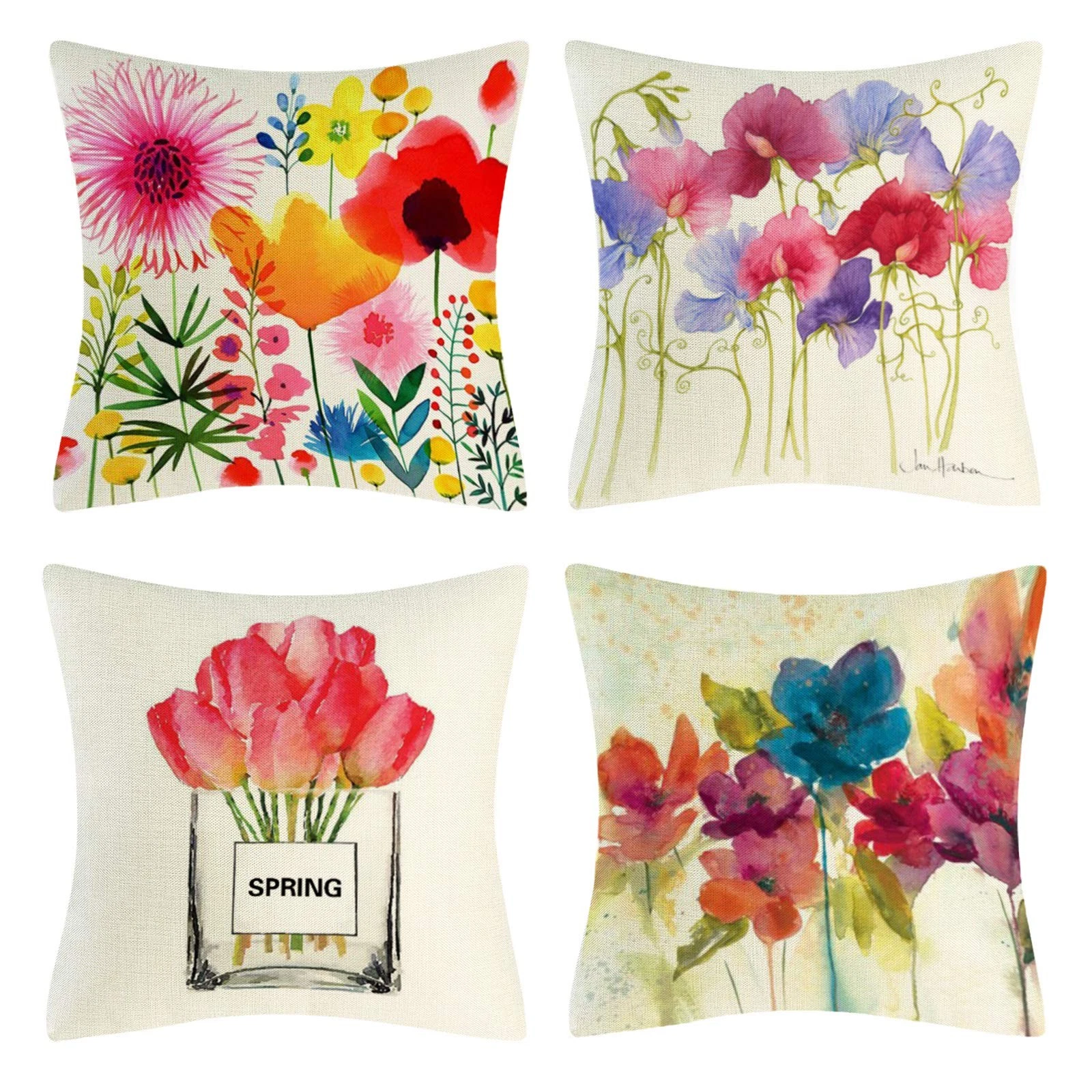 Spring Summer Throw Pillow Covers 18x18 Inch, Set of 4, Spring Pillow Cases D...