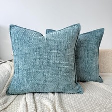Teal Chenille Throw Pillow Covers 18x18 Set of 2 Thick Slubby Textured Farmho...