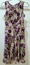 TULIP PRINT Ann Taylor Sleeveless Round Neck A-Line Dress Lined Purple/Grn Sz 4