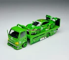 1:64 Green Dinosaur H300 Trailer Truck 911 GT3 Set Model Diecast Metal Car