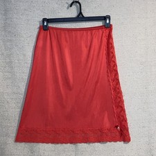 Vintage Red Nylon Antron Satin Shiny Half Slip Wide Lace Trim Valentine  s Day