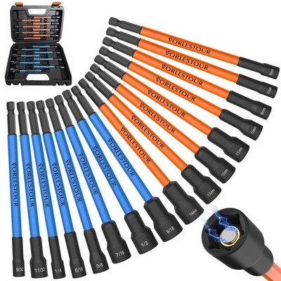 16PCS Magnetic Nut Driver Set for Impact Drill, 6 Inch Extra 16 PCS, Orange 
