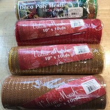 Deco Poly Mesh Lot 4 Rolls 10" x 10 Yds Red Foil Brown Foil Striped Foil