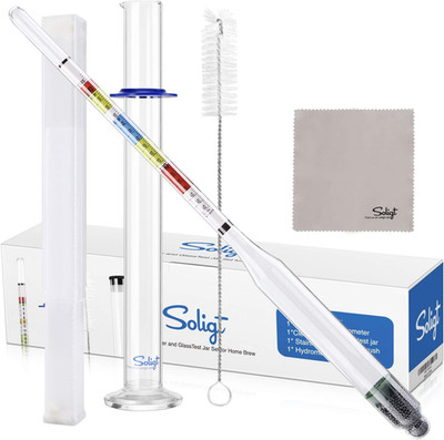 Triple Scale Hydrometer and Glass Test Jar for Wine, Beer, Mead & Cider - ABV, B