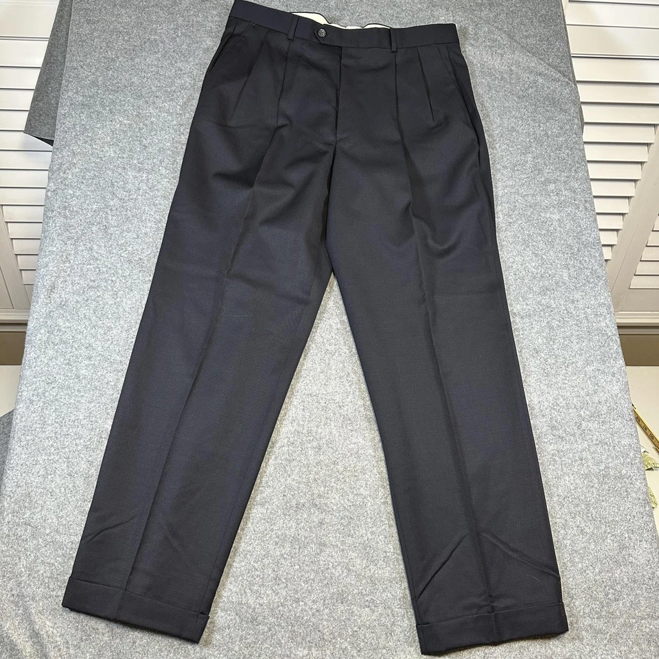 Pantalones Alfani Para Hombre 38x32 Azul Marino 100% Lana Plisado Vestido Pantalones de Trabajo Clásicos Foto 3 de 4