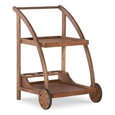 Linon Catalan Outdoor Serving Trolley 2 Levels with Wheels in Acorn Brown Wood