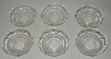 6 Vintage Crystal Glass Bobeche. 5 Pin Prism Wires, Scallop, Acid Etch, 4.5"