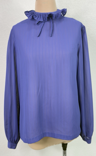 Vintage Amanda Romatic transparente Bluse mit Rüschenausschnitt und Puffärmeln Damen M