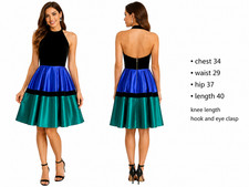 Sherri Hill Black Velvet Blue Green Pleated Halter Formal Prom Dress sz 6