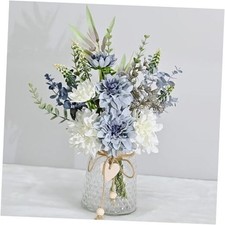 LADADA Artificial Flowers in Glass Vases, Silk Dahlia in Vases, Blue gray