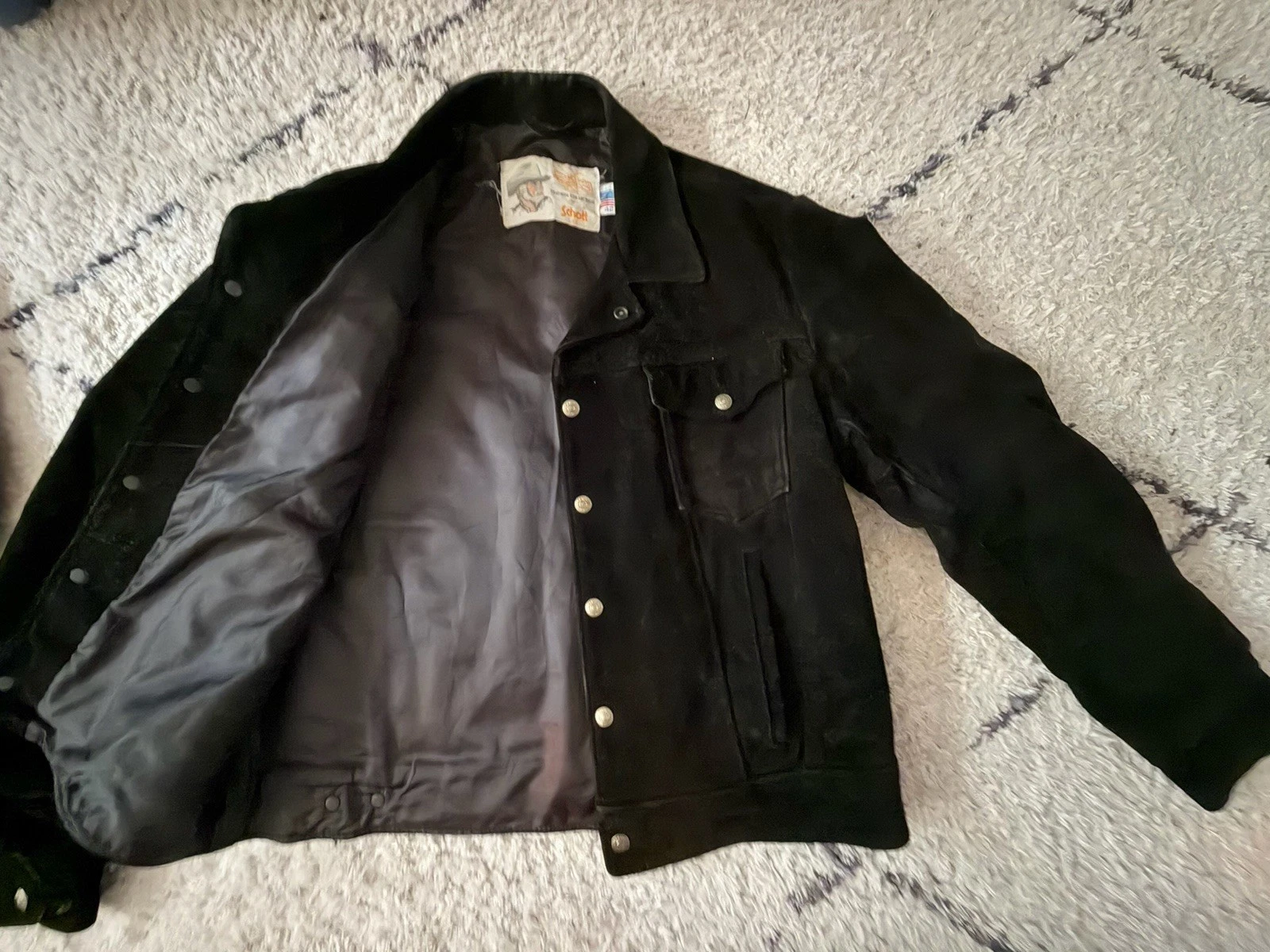Vintage Black Kenny Rogers Schott NYC Distressed Trucker Leather Jacket Size 42 - product detail image 3