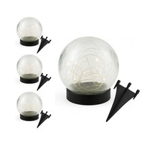 3er Set Solarlampe Glaskugel mit Erdspieß – warmweiß & wetterfest