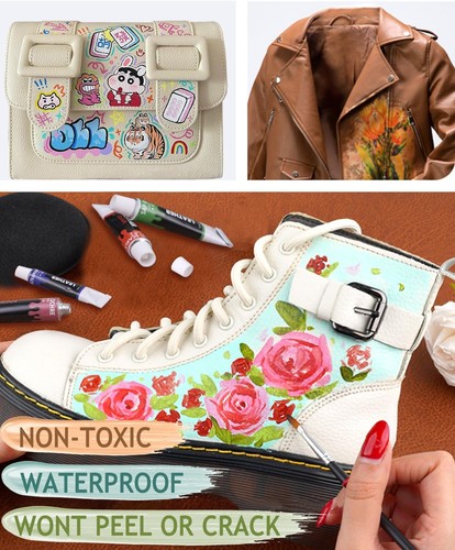 Vernice Acrilica in Pelle per Pittura Di Scarpe, 12 Colori, per Decorare Borse E - Foto 4 di 7