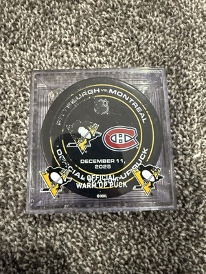 JACOB FOWLER NHL Debut Penguins Canadiens Game Warmup Used Puck COA 12-11-25 F