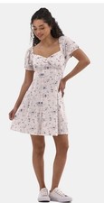 No Boundaries White Mini Dress Small S Puff Sleeves Floral Flower Spring New NWT