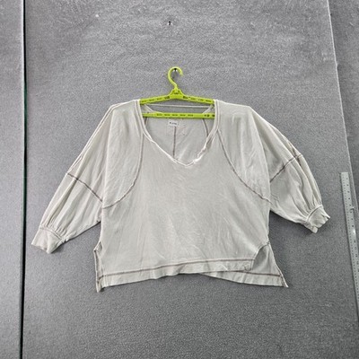 We The Free Women Blouse M Ivory Krista Peasant Top Exposed Seams Scoop READ