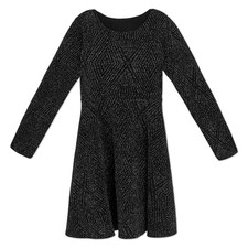 Girls' Long Sleeve Lurex Knit Skater Party Dress 14 Black