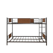 uHomePro FFLWL457BK Full Over Full Bunk Beds, Industrial Metal Bunk Beds for