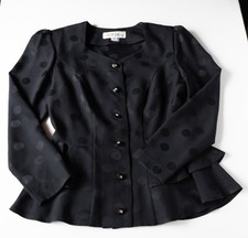 Vintage Lilli Ann Black Polka Dot Peplum Blazer Lucite Buttons Padded Size 10