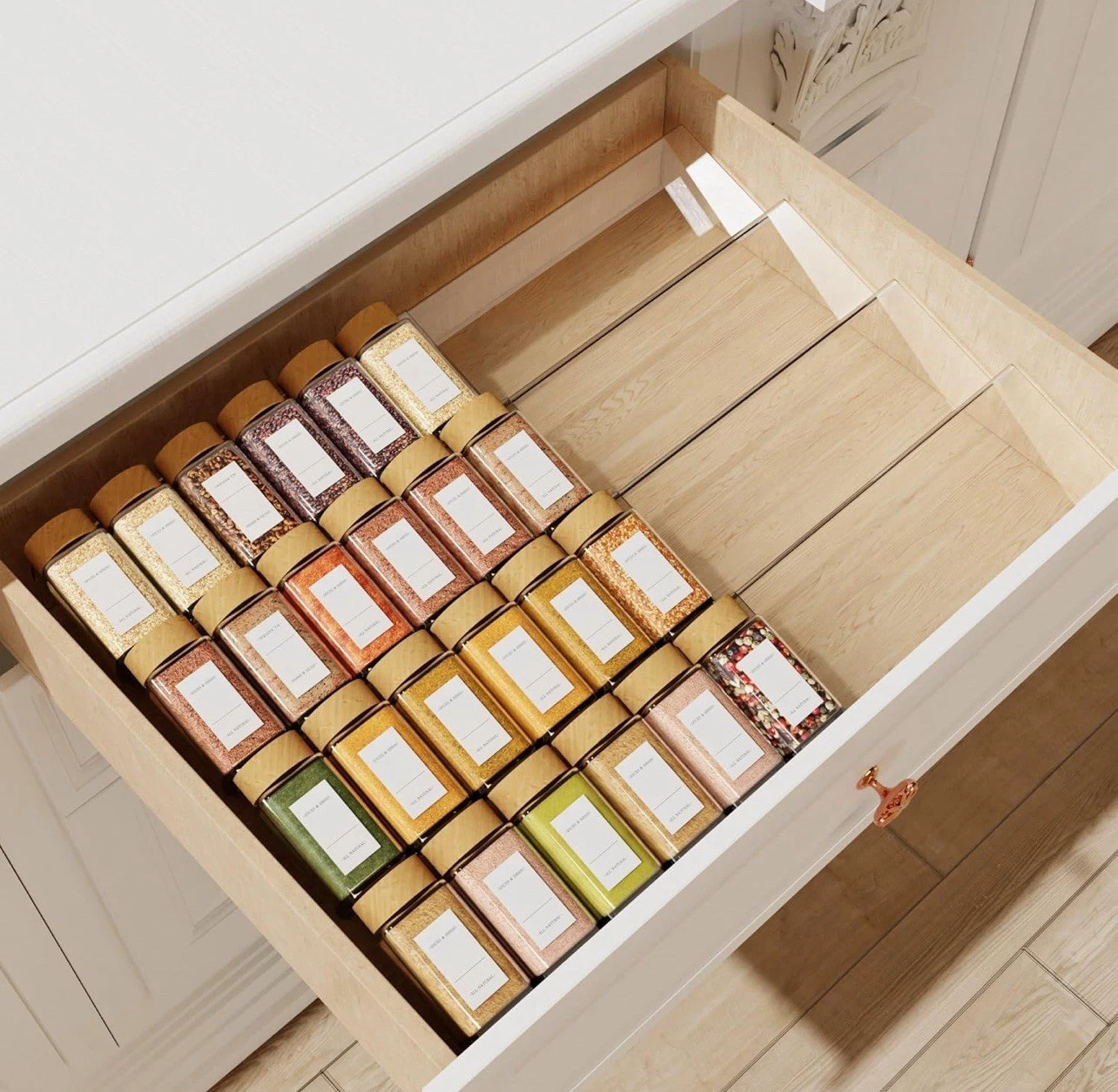 Clear Acrylic Expandable 4-Tier Spice Drawer Organizer - Fits Drawers 13” to 26”