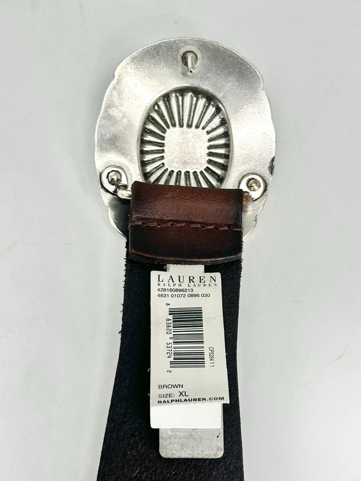 R.L.L RALPH LAUREN Cinturón de Cuero Marrón Concho Plateado Turquesa Occidental MEDIANO Foto 3 de 4