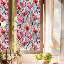 Stained Glass Window Film UV Resistant Window Privacy Film Pink Floral Privac...