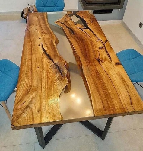 Clear Epoxy Resin Restaurant Coffee Table Natural Acacia Wood Modern Furniture - Picture 3 of 3