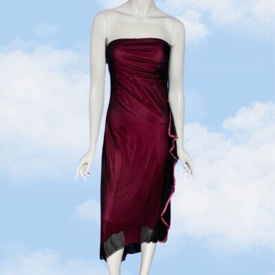 Vintage Taboo Y2K Mirco Mesh Gems Tube Dress High Low Hem Fairy Grunge Size M