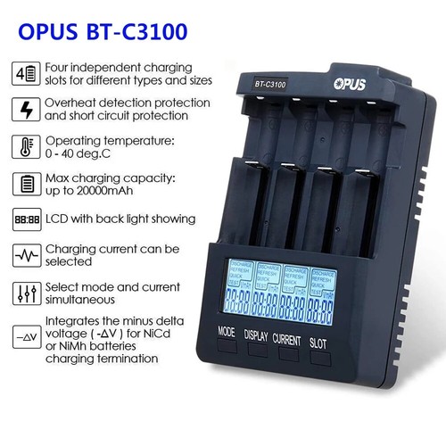 Für OPUS BT-C3100 V2.2 Smart Akku Ladegerät Box 4 Steckplätze Case Schwarz - Bild 8 von 16