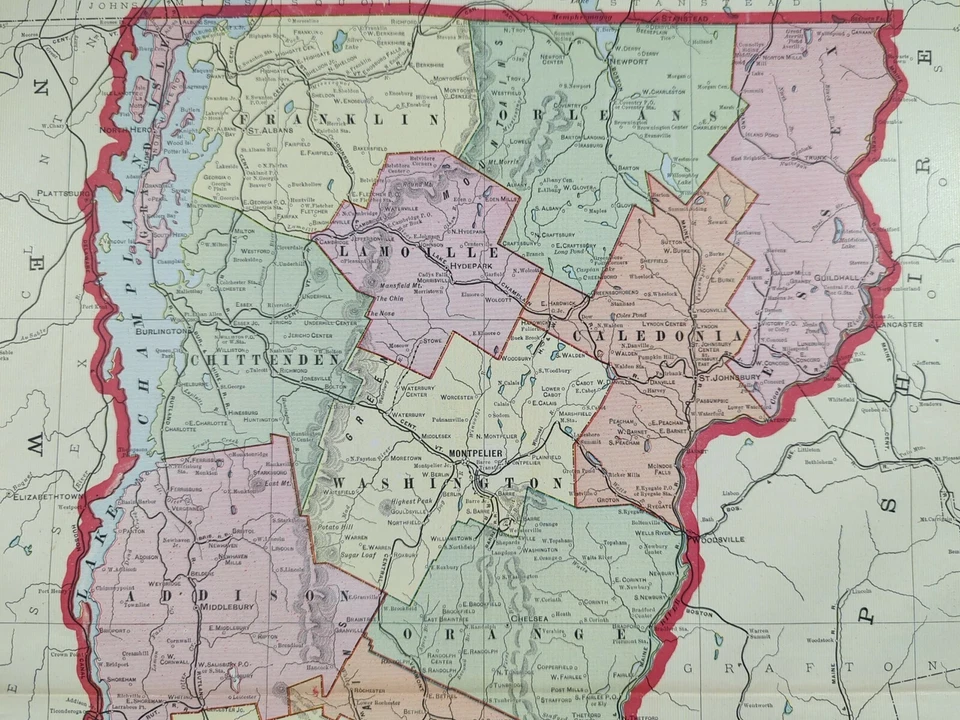 Mapa VERMONT 1903 14"x22" ~ Antiguo Antiguo Original MONTPELIER WOODSTOCK DE COLECCIÓN DE COLECCIÓN Foto 3 de 4