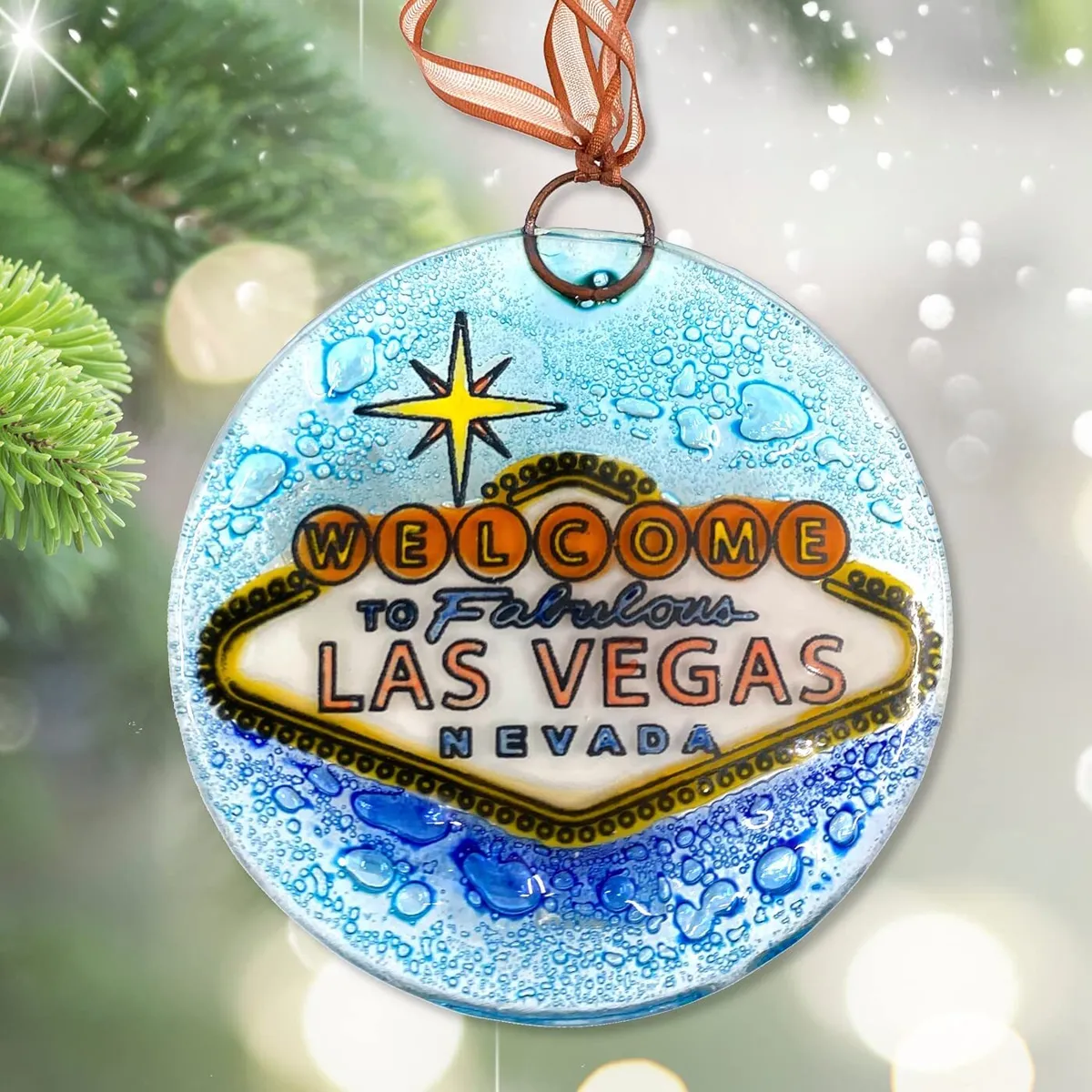 Ruth's Ethical Goods Las Vegas Sign Christmas Tree Ornament - Art Glass Light Catcher