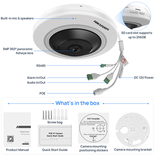 Hikvision Fisheye DS-2CD2955G0-ISU IP camera 5MP 180° HD IR Dome POE - Picture 3 of 24