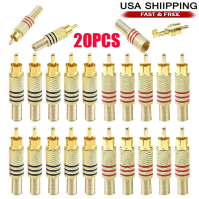 USA 20Pcs RCA Stereo Male Connector Plug with Spring Coax Audio Solder Adapter