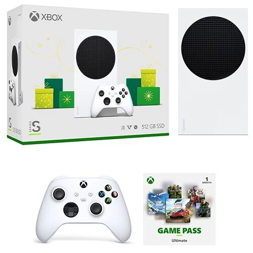 Xbox Series S 512GB All-Digital Holiday Bundle Console with Extra Robot  White Controller and Game Pass Ultimate: 3 Month Membership 