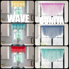 2PC VALANCE WINDOW CURTAIN W/DECORATIVE FRINGES WATERFALL ASCOT BONITA WAVE