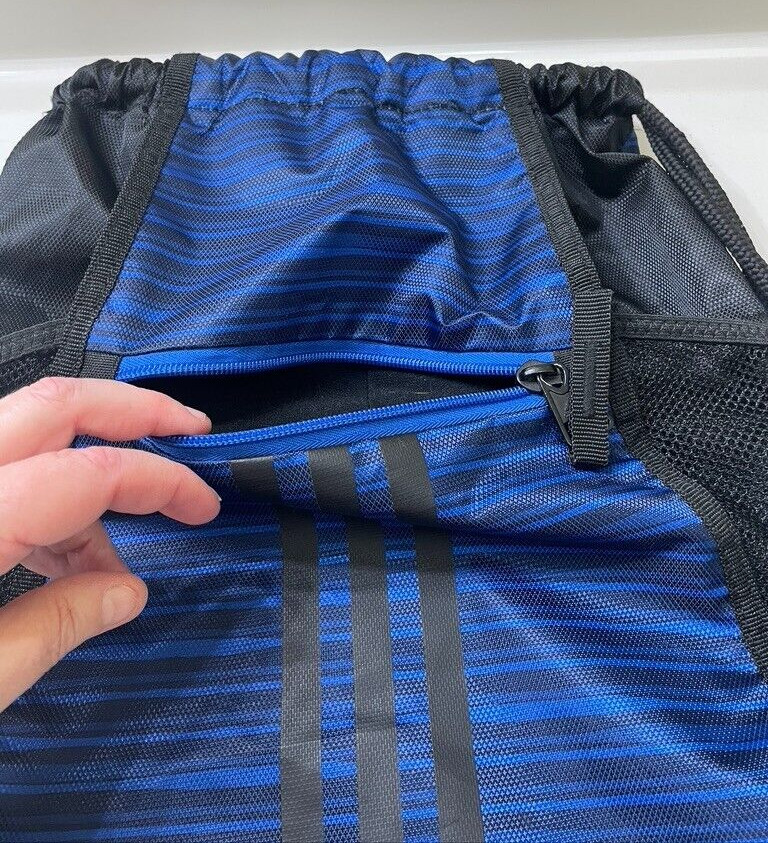 Adidas backpack blue pull string top zipper front… - image 4