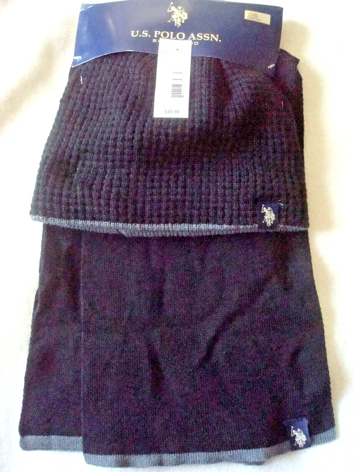 Mens Beanie Hat & Scarf Set Black U.S. Polo Assn. NWT