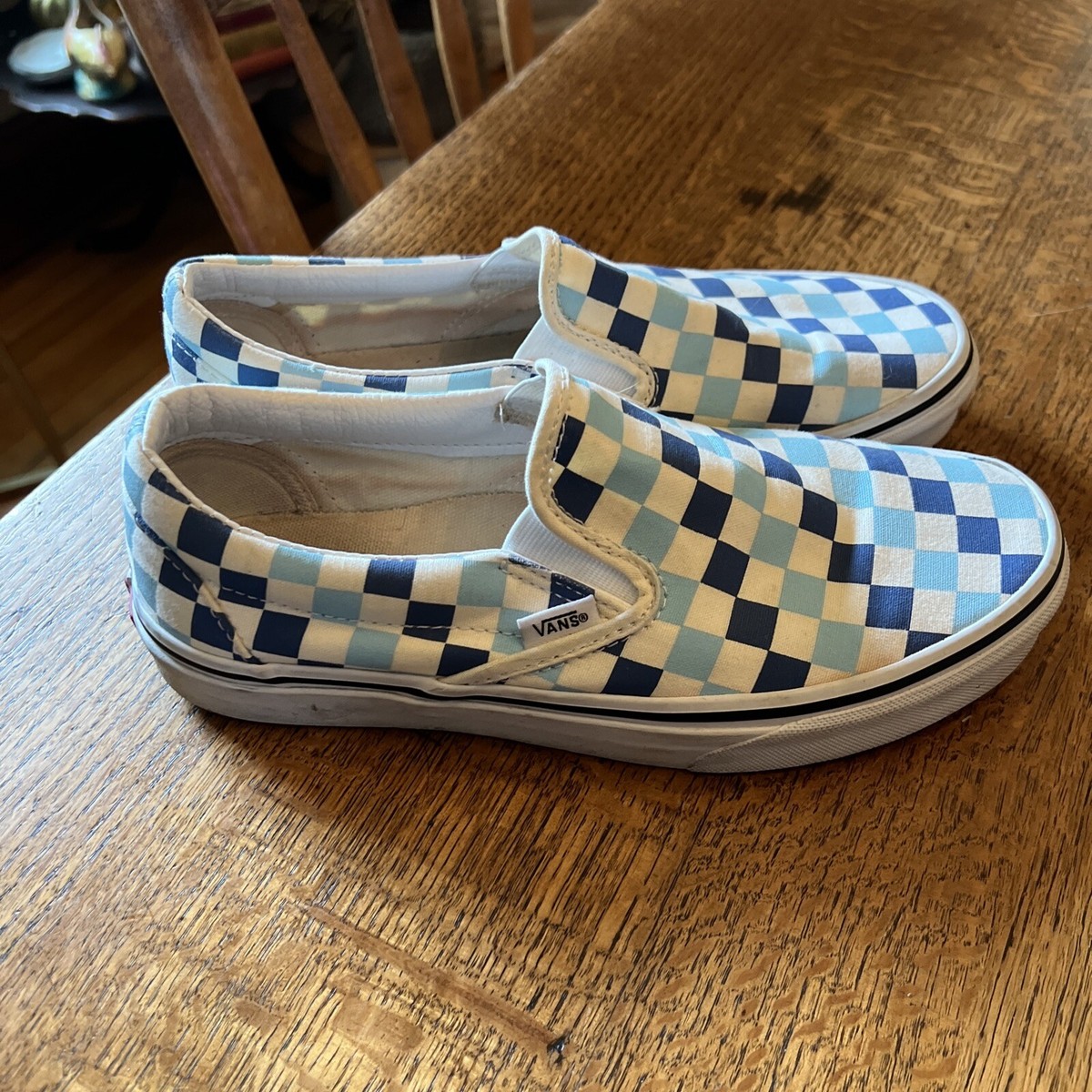 Vans Classic Slip On Checkerboard Light Dark White Blue Shoes Size 