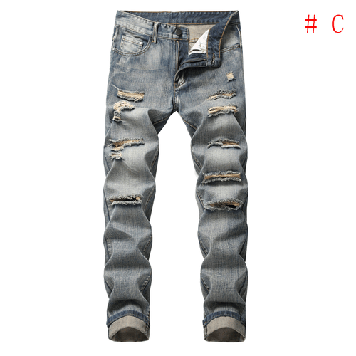 Pantalones de mezclilla rectos informales rasgados calce ajustado para hombre nuevos - Imagen 4 de 13