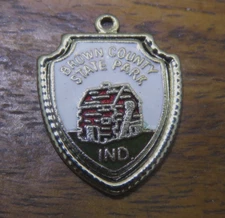 Vintage silver INDIANA STATE BROWN COUNTY PARK LOG CABIN TRAVEL SHIELD charm 1-4