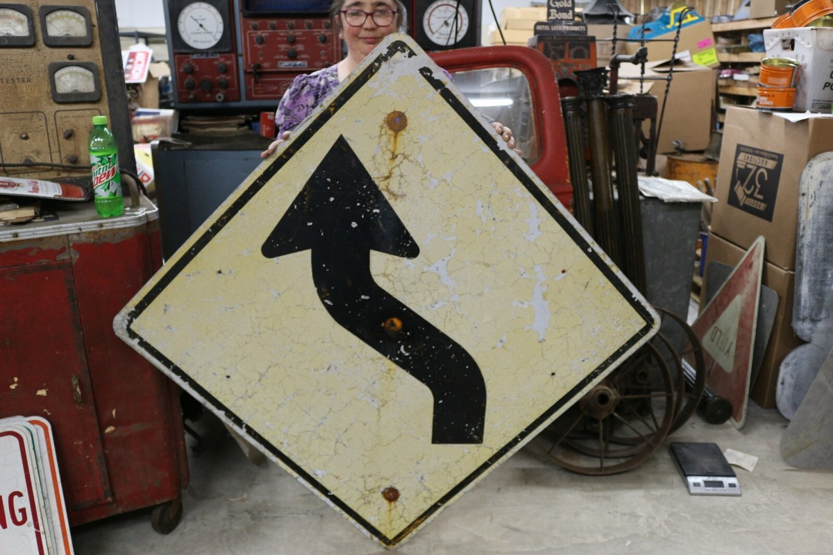 Vintage　Road Sign  特大看板　50s Vintage Road Sign 特大看板 50s Large Vintage Retired CURVE